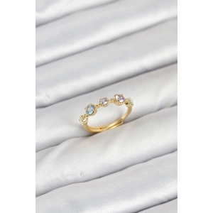 Erb Pirinç Gold Renk Renkli Zirkon Taşlı Kadın Yüzük