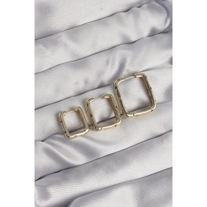 Erb Pirinç Gold Renk Renkli Zirkon Taşlı Kare Model Küpe Seti