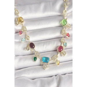 Erb Pirinç Gold Renk Renli Zirkon Taşlı VIP Seri Kadın Kolye