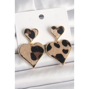 Erb Pirinç Gold Renk Sallantı Leopar Kalp Model Kadın Küpe