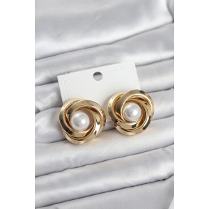 Erb Pirinç Gold Renk Sarmal Model İncili Kadın Küpe