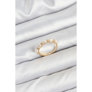 Erb Pirinç Gold Renk Sıralı İncili Kadın Yüzük