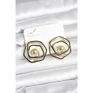 Erb Pirinç Gold Renk Siyah Mineli Geometrik Gül Model Kadın Küpe