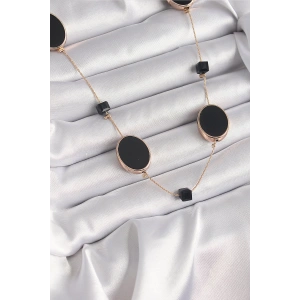 Erb Pirinç Gold Renk Siyah Renk Oval Siyah Küp Detay Kadın Kolye