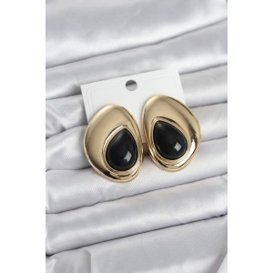 Erb Pirinç Gold Renk Siyah Taşlı Damla Model Vintage Kadın Küpe