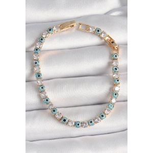 Erb Pirinç Gold Renk Su Yolu Zirkon Taşlı Nazar Boncuklu Kadın Bileklik