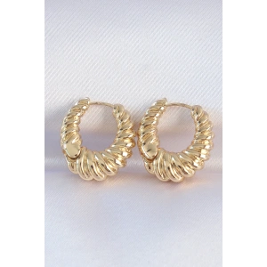 Erb Pirinç Gold Renk Tırtık Detay Bombeli Halka Küpe