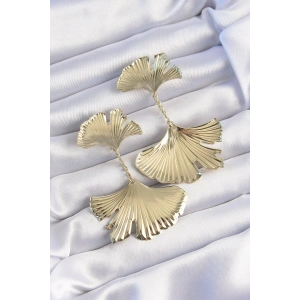 Erb Pirinç Gold Renk Tırtıklı Yaprak Model Sallantılı Küpe