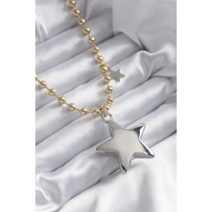 Erb Pirinç Gold Renk Topçuk Zincir Gümüş 3D Yıldız Model Yıldız Detay VİP Kadın Kolye