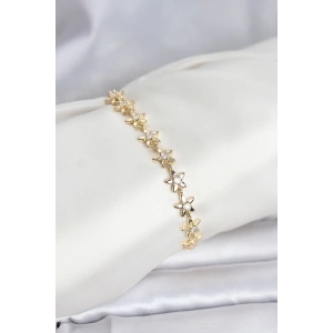 Erb Pirinç Gold Renk VIP Seri Sıralı Taşlı Yıldız Model Zirkon Taşlı Kadın Bileklik