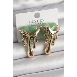 Erb Pirinç Gold Renk Yeşil Sedefli Akan Kalp Model Kadın Küpe