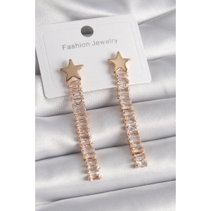 Erb Pirinç Gold Renk Yıldız Model Su Yolu Zirkon Taşlı Kadın Küpe