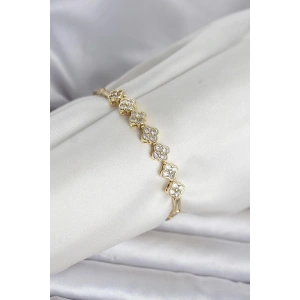 Erb Pirinç Gold Renk Yonca Model Zirkon Taşlı Kadın Bileklik