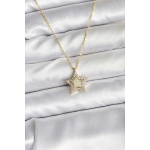 Erb Pirinç Gold Renk Zincirli Yıldızlı Model Kadın Kolye
