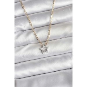 Erb Pirinç Gold Renk Zincirli Zirkon Taşlı Minimal Yıldız Model Kadın Kolye