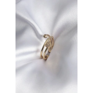 Erb Pirinç Gold Renk Zirkon Taş Detay Kalp Model Kadın Yüzük