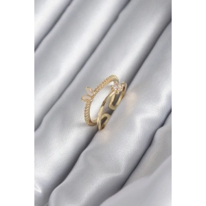 Erb Pirinç Gold Renk Zirkon Taş Detay Kelebek Model Kadın Yüzük