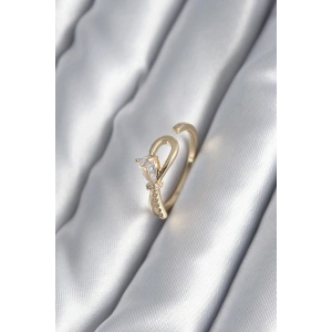 Erb Pirinç Gold Renk Zirkon Taş Detay Kurdele Model Kadın Yüzük