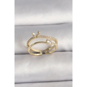 Erb Pirinç Gold Renk Zirkon Taş Detaylı Kelebek Figür Ayarlanabilir Yüzük