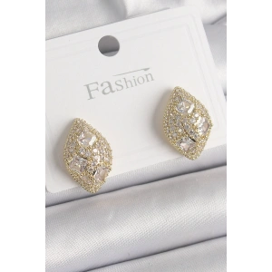 Erb Pirinç Gold Renk Zirkon Taş İşlemeli Damla Model Kadın Küpe