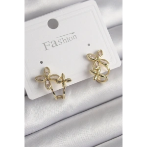 Erb Pirinç Gold Renk Zirkon Taşlı 2'Li Çiçek Model Kadın Küpe
