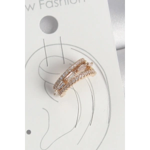 Erb Pirinç Gold Renk Zirkon Taşlı 3'Lü Sıralı Model Kadın Kıkırdak Küpe