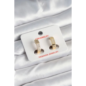 Erb Pirinç Gold Renk Zirkon Taşlı Altıgen Kadın Küpe