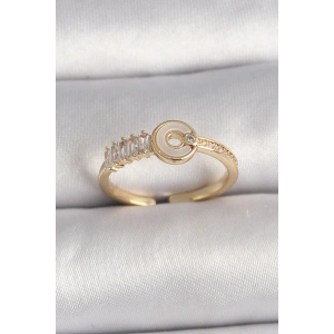 Erb Pirinç Gold Renk Zirkon Taşlı Ayarlanabilir Kadın Yüzük
