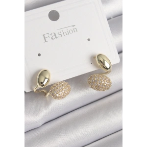 Erb Pirinç Gold Renk Zirkon Taşlı Bombeli Model Kadın Küpe