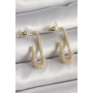 Erb Pirinç Gold Renk Zirkon Taşlı Çengelli İğne Model Kadın Küpe