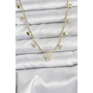 Erb Pirinç Gold Renk Zirkon Taşlı Çiçek Model Kadın Kolye