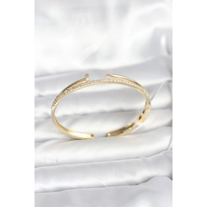 Erb Pirinç Gold Renk Zirkon Taşlı Çivi Model Kadın Kelepçe Bileklik