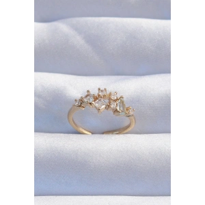 Erb Pirinç Gold Renk Zirkon Taşlı Damla Detay Ayarlanabilir Yüzük