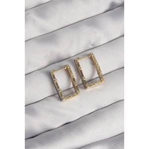 Erb Pirinç Gold Renk Zirkon Taşlı Dikdörtgen Model Seranay Küpe