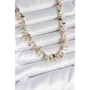 Erb Pirinç Gold Renk Zirkon Taşlı Diken Model VIP Seri Kadın Kolye