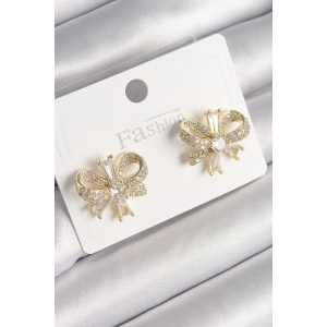 Erb Pirinç Gold Renk Zirkon Taşlı Fiyonk Model Kadın Küpe