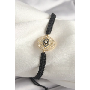 Erb Pirinç Gold Renk Zirkon Taşlı Göz İşlemeli Figür Asansörlü Makrome Model Kadın Bileklik