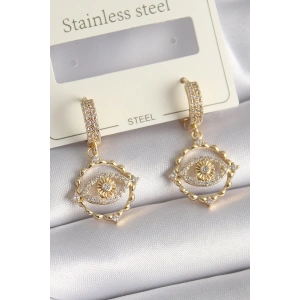 Erb Pirinç Gold Renk Zirkon Taşlı Göz Model Kadın Küpe