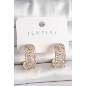 Erb Pirinç Gold Renk Zirkon Taşlı Halka Messika Model Kadın Küpe