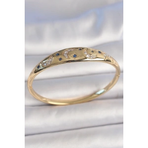 Erb Pirinç Gold Renk Zirkon Taşlı Hilal İşleme Mavi Taşlı Yıldız Detay Kadın Kelepçe