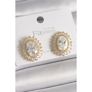 Erb Pirinç Gold Renk Zirkon Taşlı Kadın Küpe