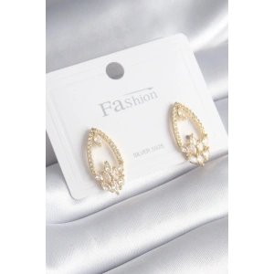 Erb Pirinç Gold Renk Zirkon Taşlı Kadın Küpe