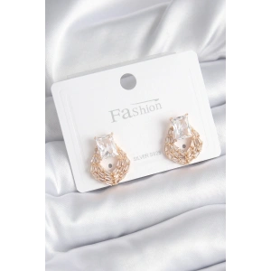 Erb Pirinç Gold Renk Zirkon Taşlı Kadın Küpe