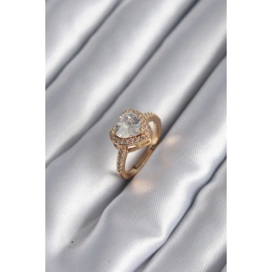 Erb Pirinç Gold Renk Zirkon Taşlı Kalp Charm Model Kadın Yüzük