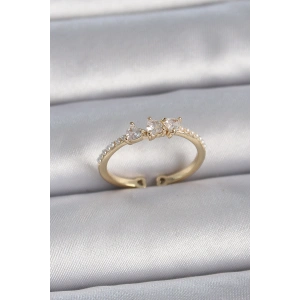 Erb Pirinç Gold Renk Zirkon Taşlı Kalp İnci Detaylı Ayarlanabilir Model Kadın Yüzük