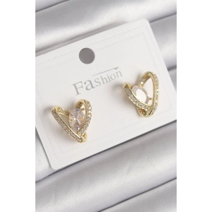 Erb Pirinç Gold Renk Zirkon Taşlı Kalp Model Kadın Küpe