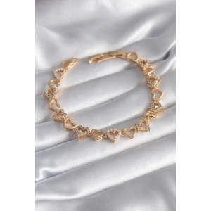 Erb Pirinç Gold Renk Zirkon Taşlı Kalp Model VIP Seri Kadın Bileklik