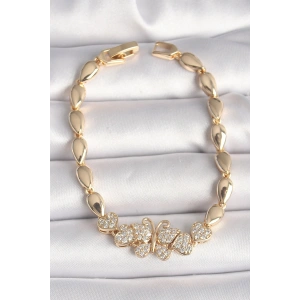 Erb Pirinç Gold Renk Zirkon Taşlı Kelebek Figür Damla Zincir Model Kadın Bileklik