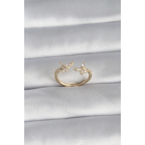 Erb Pirinç Gold Renk Zirkon Taşlı Kelebek Model Kadın Yüzük