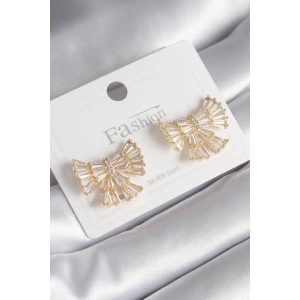Erb Pirinç Gold Renk Zirkon Taşlı Kurdele Model Kadın Küpe